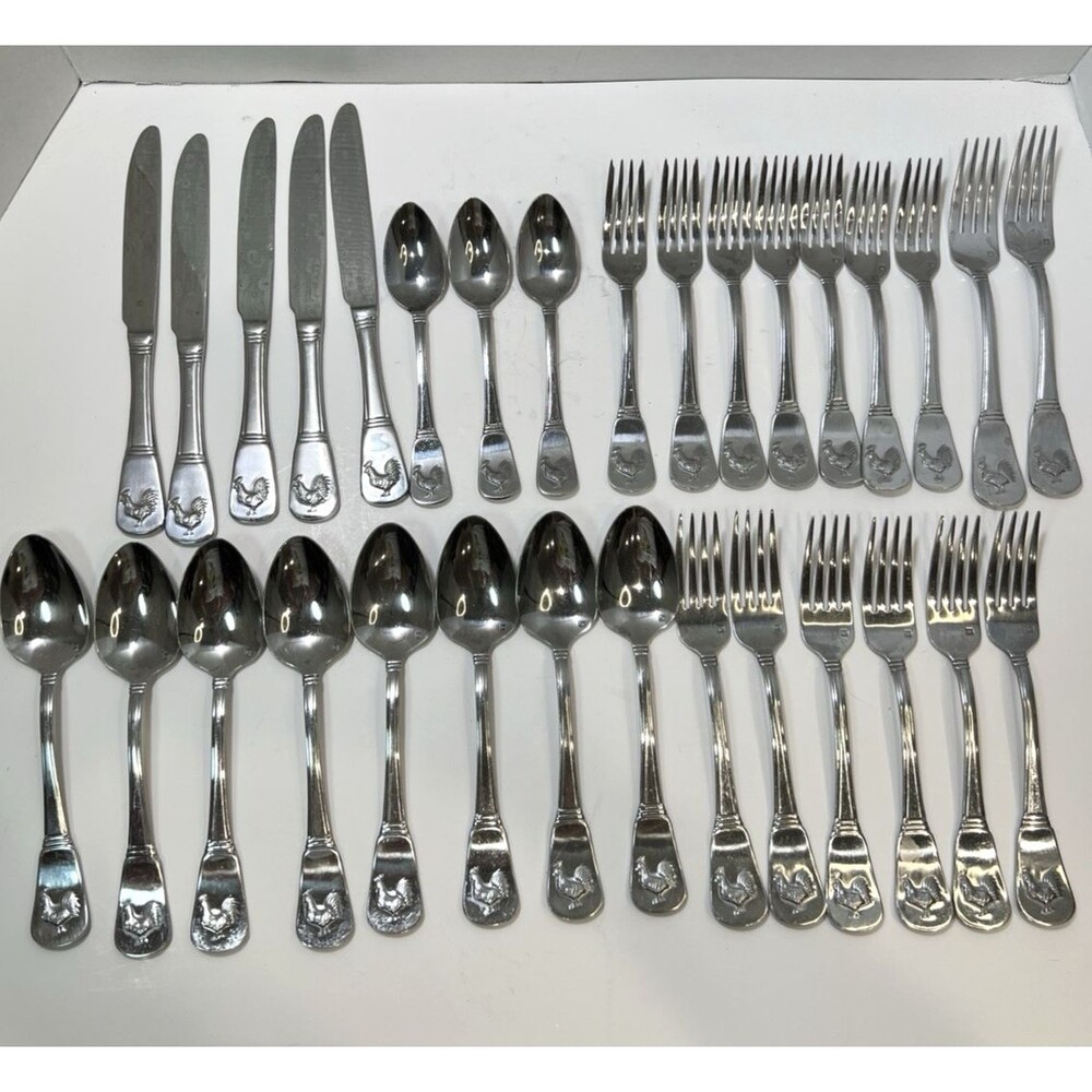Cuisinart Elite FRENCH ROOSTER Stainless Flatware 32 pieces EUC Dishwasher Safe
